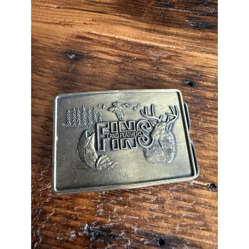 Fins And Feathers Vintage Brass Belt Buckle 1970s